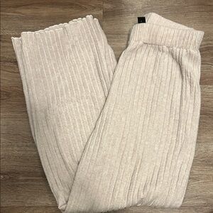SHEIN Ribbed Knit Lounge Pants in Beige